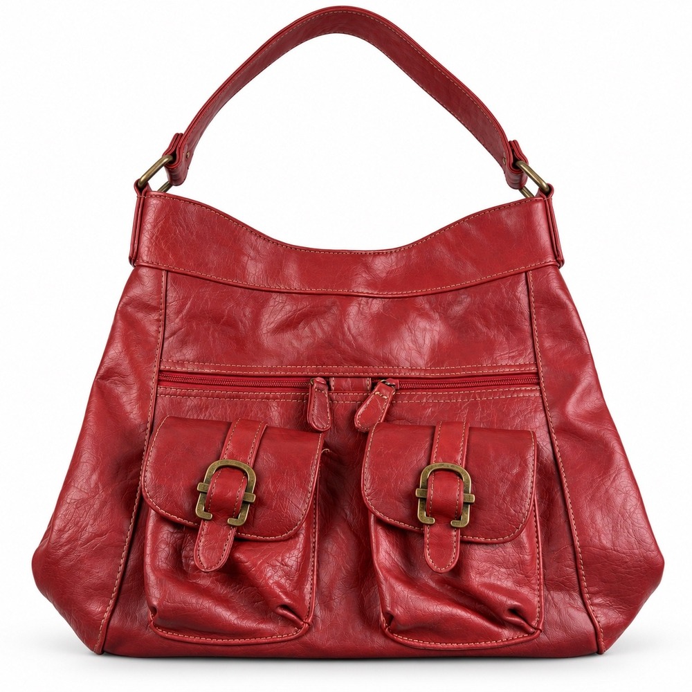 Vintage Y2K Red Distressed Vegan Leather Boho Hobo Shoulder Bag Purse
